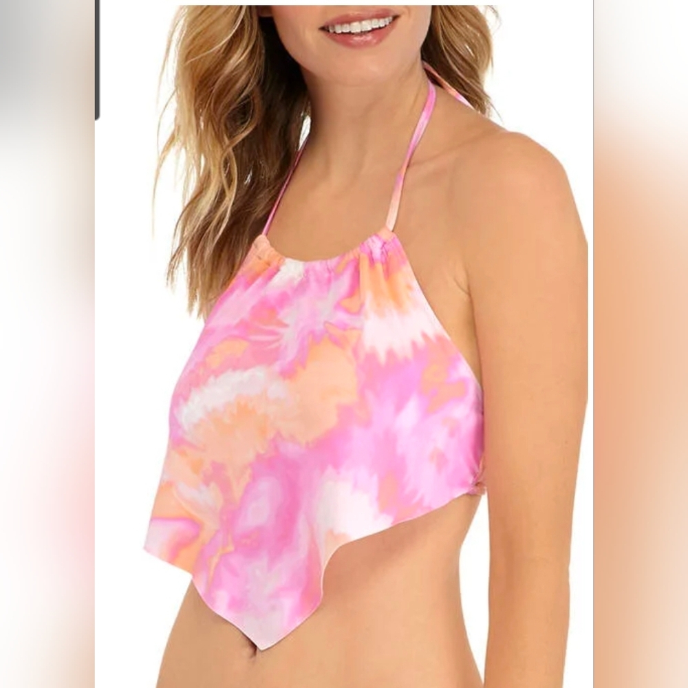 Hobie XXL Pink Tie Dye High Neck Halter Bikini Top NWT Flowy Swim